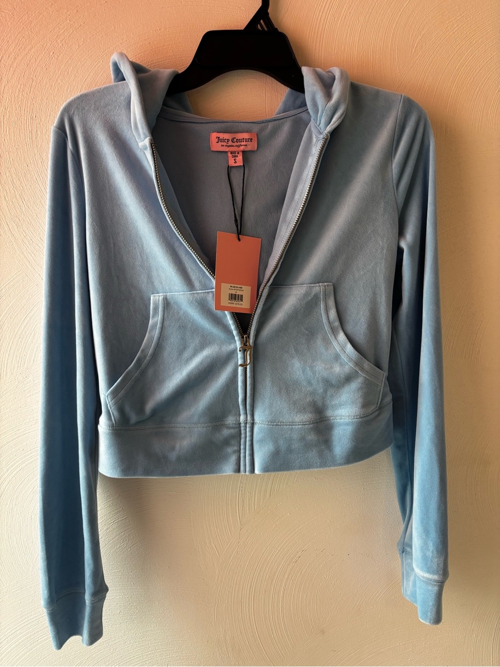 Juicy Couture Pastel Blue Velour Cropped Zip Hoodie Size S *NWT*